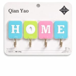 HOME Vibrant Wall Hook Set: Colorful Adhesive Organizer Hooks (Pack of 4)