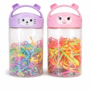 Pet-Pals Hair Kit: Cartoon Character Jars with 200+ Colorful Mini Hair Elastics