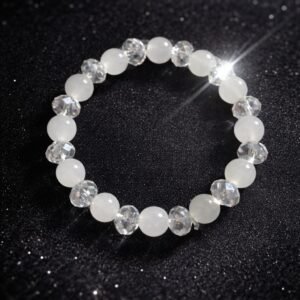 Moonlight Sparkle: Faceted Crystal & Milky Quartz Stretch Bracelet