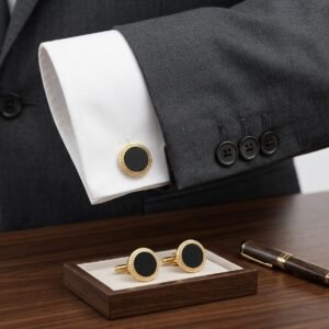 Executive Onyx & Gold Cuff Studs: Premium Circular Tuxedo Button Set