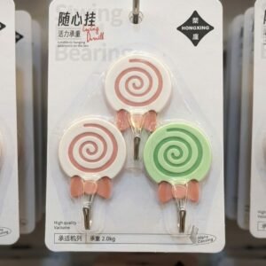 Sweet Swirl Lollipop Wall Hooks: 3-Piece Decorative Self-Adhesive Hanger Set